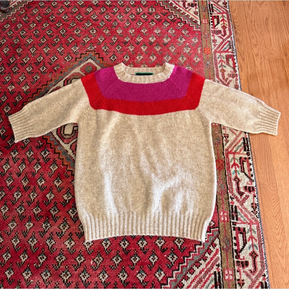 La Fetiche Colorblock Ady Crew Neck Sweater 3/4 sleeve SMALL S wool Scotland